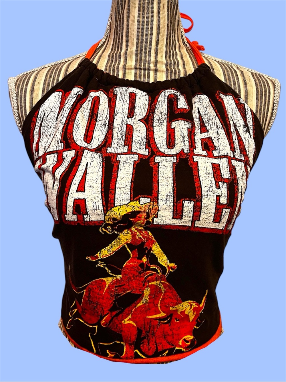 Brown & Orange handmade reversible Morgan Wallen Halter Crop Top. Best fits xs-m